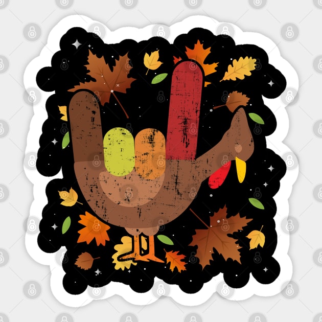 American Sign Language I Love You Thanksgiving Turkey Sticker by threefngrs